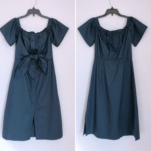 Off shoulder tie front button down dress